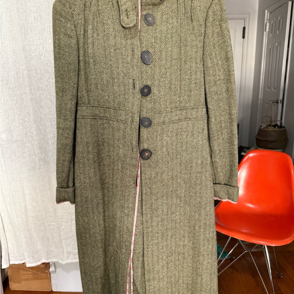 Marni Herringbone tweed Coat in Olive green.